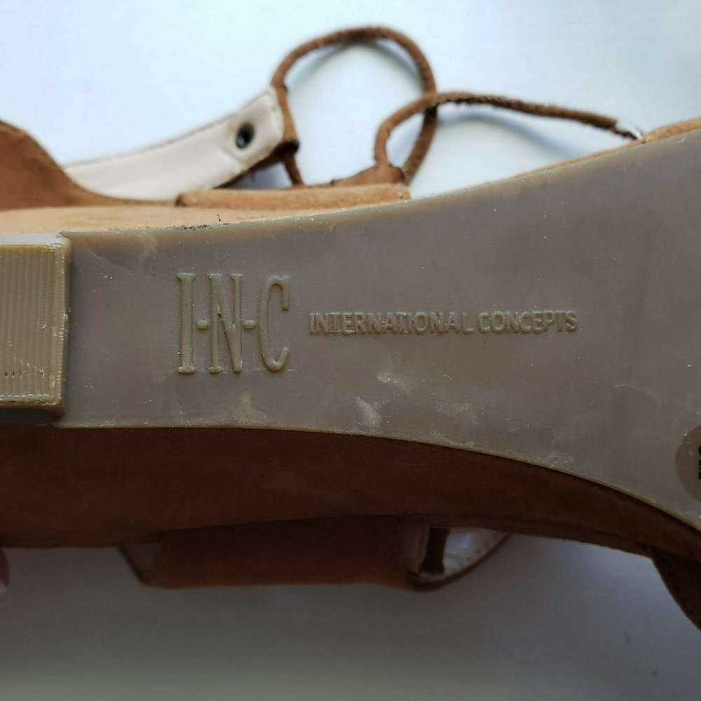 INC Tan Faux Suede Lace up Wedge Sandals - Picture 10 of 11